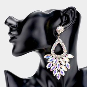 Abalone Marquise Cluster Rhinestone Crystal Dangle Earrings Statement Jewelry